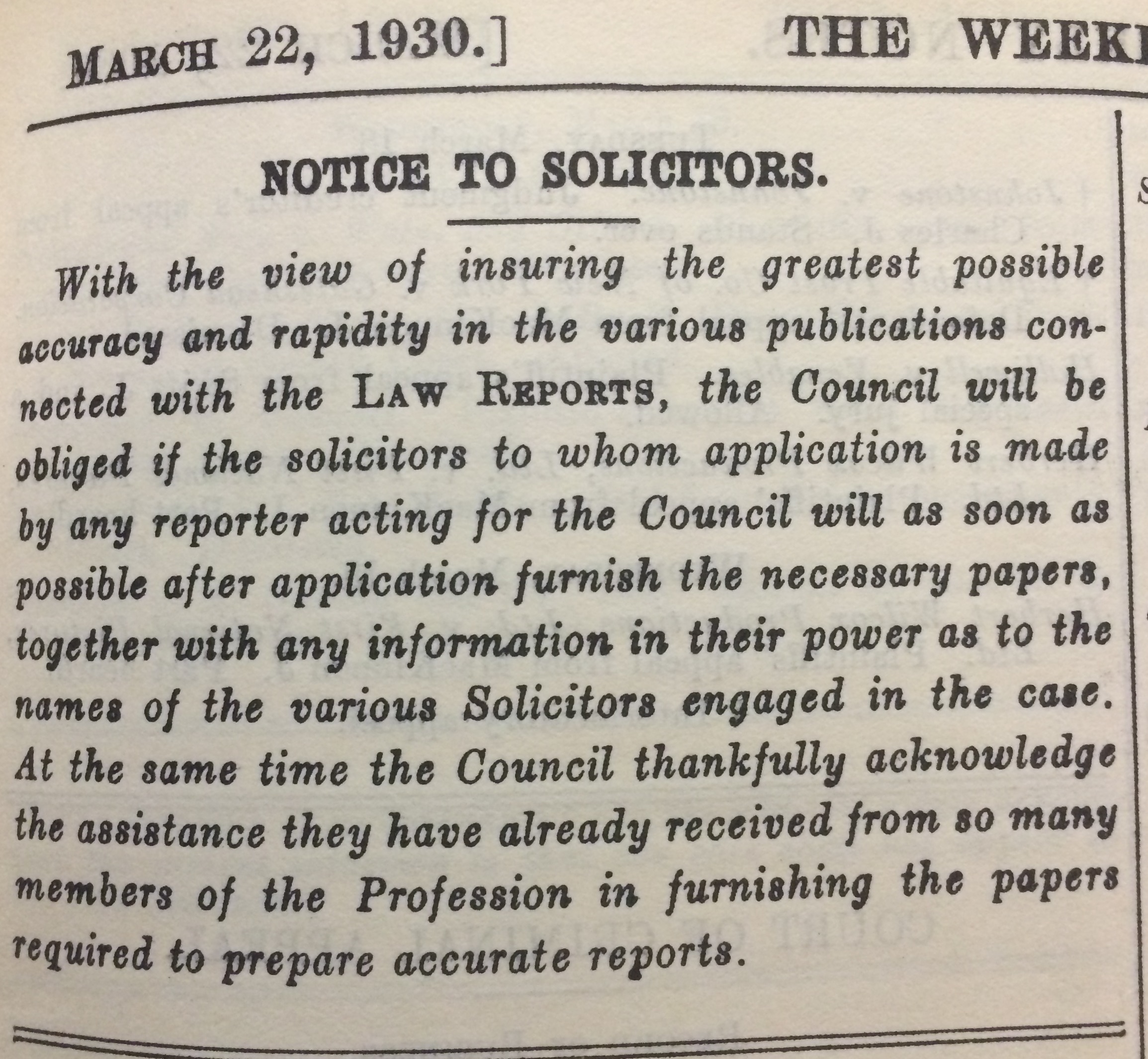 Notice re papers 1930
