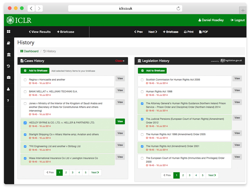 Session History view
